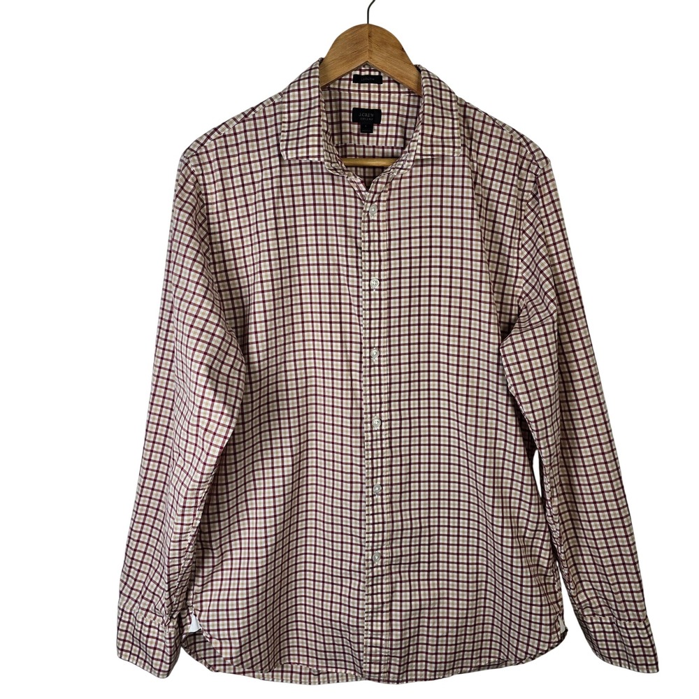 J. Crew Ludlow Mens Large Plaid Check‎ 120's 2 Ply Cotton Button Down Shirt